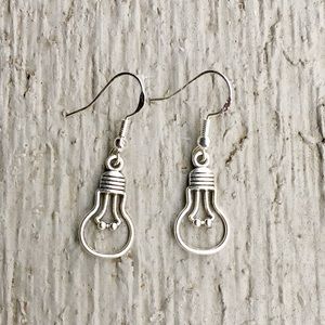 Dainty Silver Charm Dangle Earrings Lightbulb